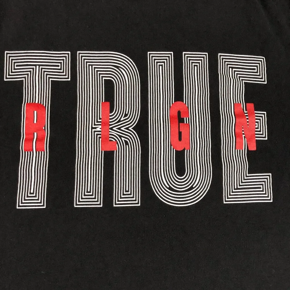 Adidas Shirt Mens Extra Large Black True Religion Logo Spell Out Tee Crew Neck